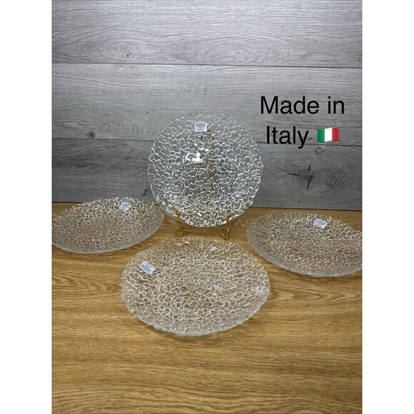 Crate And Barrel Riviera Clear Glass Textured Pebbled 8.5” Salad Plates ~4 Pc - Picture 1 of 7